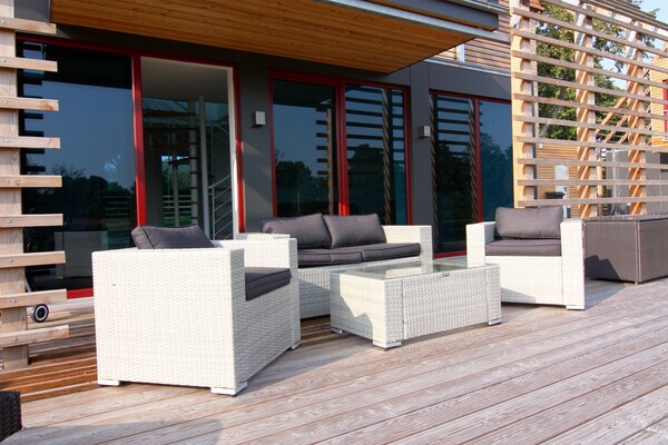 Foto van Chalet met buitensauna in Wendorf - Vakantiehuis in Wendorf - TerraceBalcony