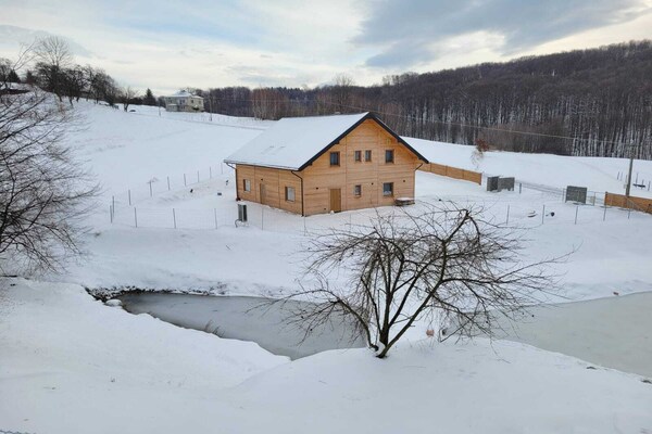 Foto van Vakantiehuis Wiśniowa met Zwembad en Natuur - Vakantiehuis in Iwierzyce - ExteriorWinter